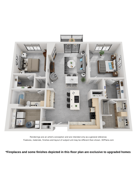 Floor plan for 2 beds, 2 baths, 1324 sqft